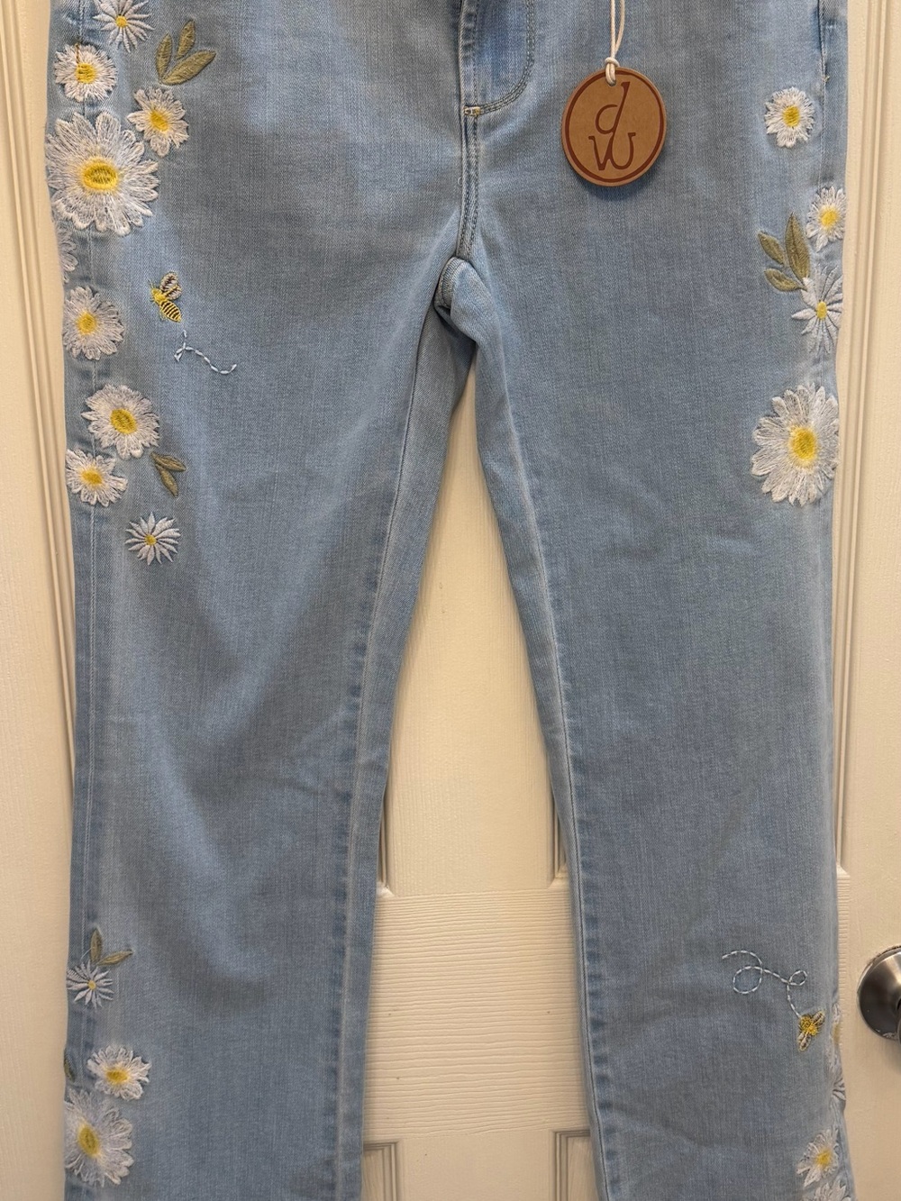 DRIFTWOOD Light Blue Daisy and Bumble Bee Embroidered Boot Cut Jeans - Picture 5 of 7